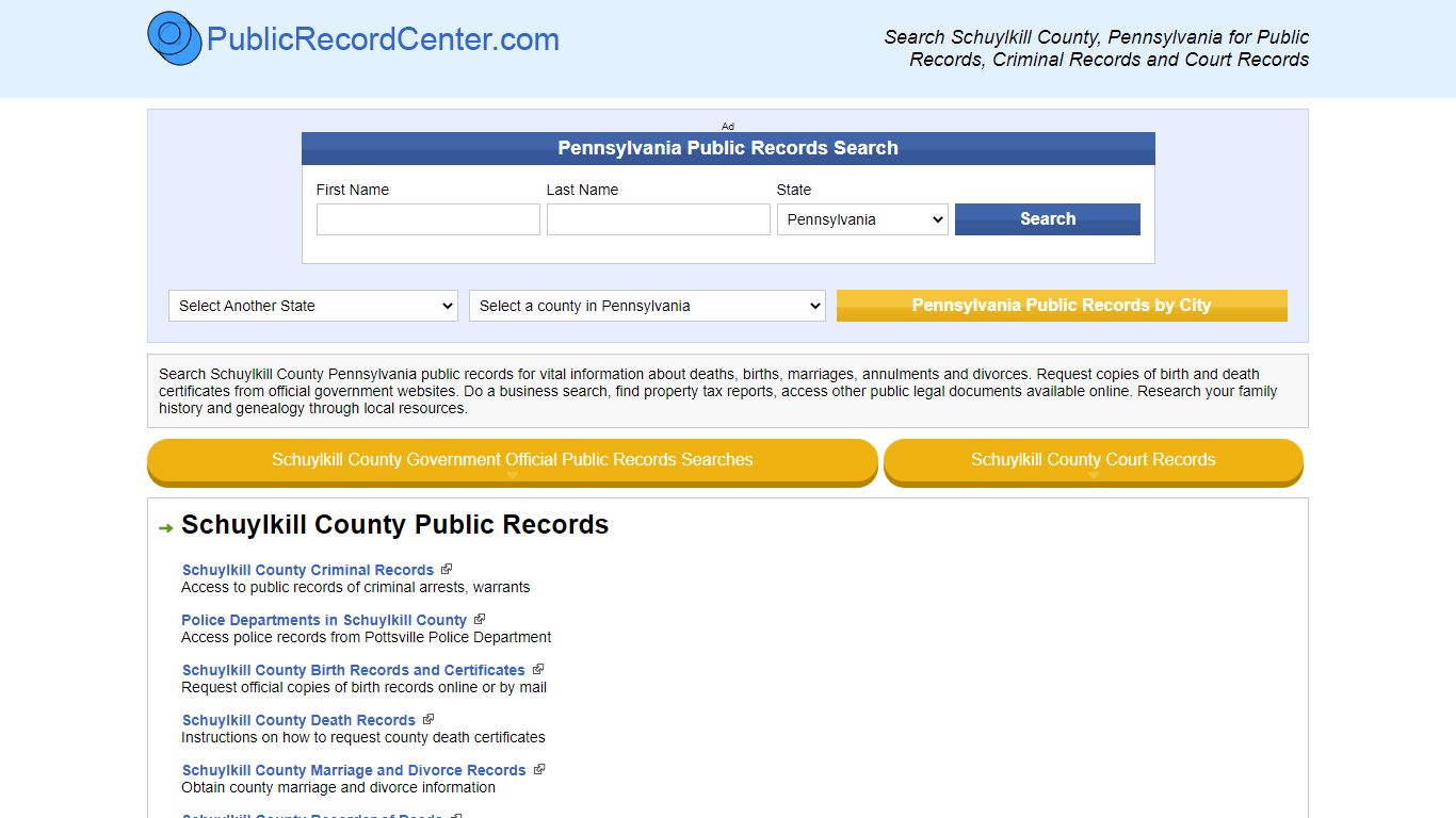 Schuylkill County Pennsylvania Free Public Records - Court ...